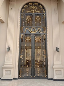 Portes d'entrée de sécurité en fer forgé cintrées sur mesure avec verre décoratif, battantes, finies, résistantes à l'eau, pour extérieur - Product Image 2