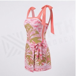 Traje de baño con estampado tropical para mujer, con tirantes cuadrados en el cuello y cintura con cordón ajustable - Product Image 3