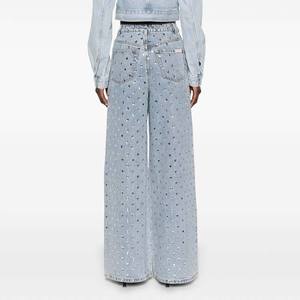 Pantalon en jean taille haute pour femme, coupe large, avec motif à rivets, délavé bleu clair, décontracté, longueur intégrale, coupe ample, style printemps - Product Image 2