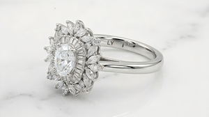 Oval Bridal <b>Ring</b> Halo Engagement Band Marquise and Baguette <b>Crystal</b> Wedding Jewelry for Women - Product Image 4