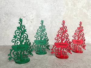 Wooden <b>Christmas</b> Tree <b>Place</b> <b>Card</b> <b>Holder</b> Engraved With Name Star Pattern Laser Cut Tabletop Decor For Holiday Season - Product Image 6