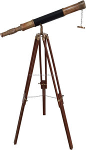 Télescope maître de port en laiton antique décoratif nautique et cuir noir avec support en bois télescope éducatif royal marin - Product Image 5