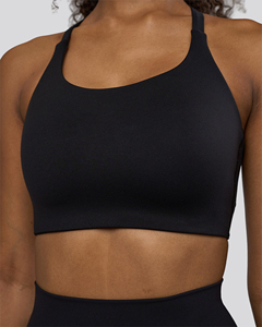 Soutien-gorge de sport sans couture noir pour femme, col halter, maintien moyen, haut de yoga et de fitness, couleur unie - Product Image 4