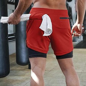 Custom Logo Men's Double <b>Layer</b> Blank Sports Athletic Workout Running Gym Shorts With Liner Breathable 2 In 1 Activewear Shorts - Product Image 4