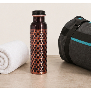 <b>Copper</b> Water <b>Bottle</b> 1000ml with Brick Antique Dotted Design Leak-Proof Handcrafted Ayurvedic <b>Drinking</b> Vessel for Gym Yoga - Product Image 4