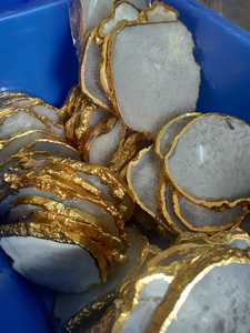 Natural Blue Dyed <b>Agate</b> Slice <b>Coasters</b> with Gold Electroplated Edge Polished Crystal Stone - Product Image 6