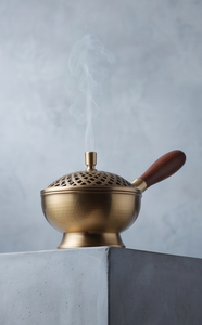 Handmade Metal Iron <b>Incense</b> <b>Cone</b> Holder Pan Burner Wooden Handle Lattice Lid Ash Catcher - Product Image 2