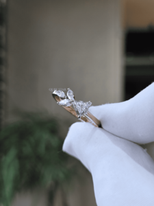 Pear Cut Lab Grown Diamond <b>Engagement</b> <b>Ring</b> 0.60 Ct IGI Certified 14K Gold Leaf <b>Inspired</b> Bypass Solitaire <b>Nature</b> Design Fine - Product Image 2