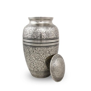 Urna Funeraria de Aluminio con Diseño Floral, Acabado Gris, para Cenizas Humanas, Artículos Funerarios, Urnas Conmemorativas para Adultos - Product Image 4