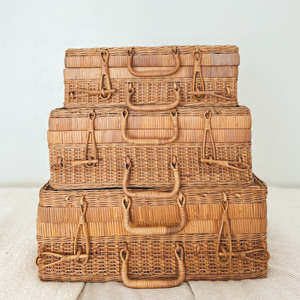 Handcrafted rattan <b>suitcase</b> retro picnic briefcase decorative <b>suitcases</b> foldable travel bag - Product Image 2