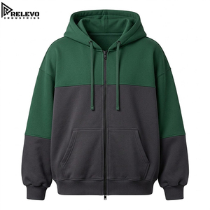 Sweat à capuche zippé en molleton de coton épais personnalisé pour la vente en gros, unisexe, bicolore vert pin et gris foncé, style streetwear, vierge - Product Image 1