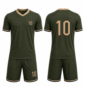 Elegant Olive Green Football Uniform with Gold Accents | Sleek Black Striped Cuff <b>Soccer</b> Kit | Classic Tricolor Athletic Jersey - Product Image 3