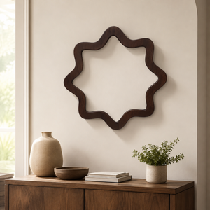Miroir mural sculptural en bois de manguier artisanal en forme d'étoile, finition foncée, pour salon, chambre, couloir, décoration intérieure - Product Image 3
