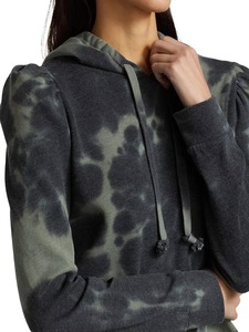 Sudadera con capucha personalizada para mujer, con hombros abullonados, de algodón French Terry, con efecto tie-dye en espiral, color verde oliva, ajustada, OEM al por mayor - Product Image 5