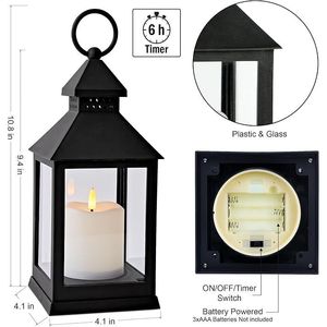 Linterna Vintage Dorada con Acabado Negro, Vela LED sin Llama con Efecto de Parpadeo, Temporizador, Funciona con Pilas, Decorativa para Colgar, Iluminación para Fiestas - Product Image 3