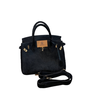 Bolso Tote de Lujo para Mujer en Cuero Genuino de Piel de Vaca Negra, Bolso de Hombro de Diseñador Premium con Cadenas y Textura de Pelo, Personalizado OEM al por Mayor - Product Image 1