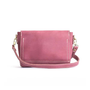 <b>Pink</b> Genuine Leather Crossbody Bag Flap Messenger <b>Purse</b> Adjustable Strap Waterproof Shoulder Handbag for Women - Product Image 3