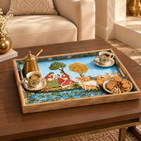Plateau de service en émail et bois naturel Heritage |   Assiette rectangulaire traditionnelle indienne pour mariage, Diwali, thé, café, collations et repas