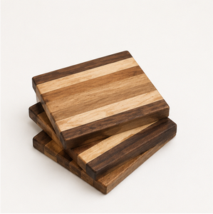 Premium Handcrafted Walnut And Oak Wooden <b>Coaster</b> Set Eco-Friendly Striped Design Heat Resistant <b>Drink</b> Mats <b>For</b> Home And Office - Product Image 2