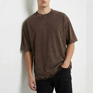 T-shirt personnalisé délavé à l'acide, style streetwear vieilli, fabrication en coton premium, chemise vintage usée, mode urbaine - Product Image 1