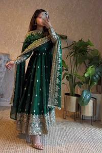 Conjunto de Vestido Largo Anarkali de Diseñador para Mujer, en Seda Fandy, Tradicional para Bodas, Diwali y Fiestas, con Bordado Intenso - Product Image 2