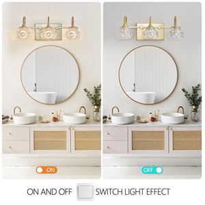 17\" Modern <b>Crystal</b> Bathroom Vanity <b>Light</b> Elegant Wall Mount Lighting with 3 Golden Wall Sconce Clear Glass <b>Shades</b> - Product Image 6