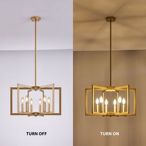 Lampadario Moderno Dorato Geometrico a 6 Luci da 22 Pollici, Lampada a Sospensione Industriale in Metallo per Soggiorno, Sala da Pranzo o Cucina - Product Image 6
