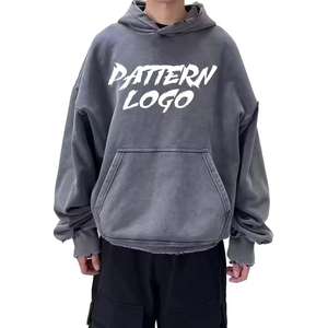 Sudaderas con Capucha Personalizadas para Hombre, 100% Algodón, Estilo Vintage, Lavado Ácido, con Bolsillos de Parche, Color Sólido - Product Image 3