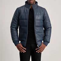 Blouson d'hiver pour homme en cuir PU matelassé, col montant, fermeture éclair, coupe-vent, décontracté, coupe ajustée, couleur unie, rembourrage épais