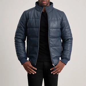 Chaqueta de Invierno para Hombre, de Cuero PU, Acolchada, con Cuello Alto, Cierre de Cremallera, Resistente al Viento, Corte Ajustado, Color Sólido, Relleno Grueso - Product Image 5