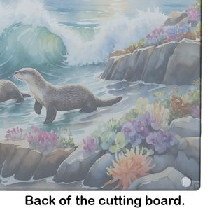 Tabla de cortar de gran tamaño para vida silvestre costera, tabla decorativa de corte de cocina de vidrio templado con diseño de sellos para mariscos - Product Image 5