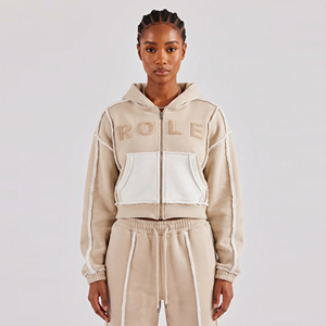 Women Long Sleeve Crop Zipper Hoodie Cotton Fleece Front Double <b>Layer</b> Pockets Winter Wear Crop <b>Top</b> Hood 450 GSM Heavyweight Hood - Product Image 1