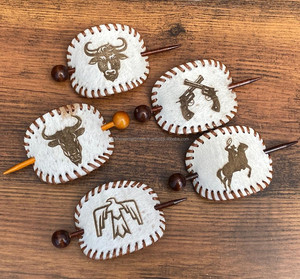 Laser Engraved 100% Genuine Handmade Leather <b>Hair</b> Barrette with Wooden <b>Slide</b> Top Quality Luxury Designer <b>Hair</b> Barrette for Women - Product Image 3