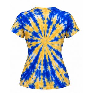 T-shirt Tie-Dye Bleu Jaune à Manches Courtes Col Rond Imprimé Graphique Décontracté en Coton pour Femme – Haut Tendance Estival Personnalisable - Product Image 4