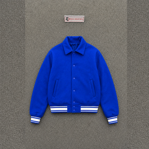 WHOLESALE TRENDY BLUE STREETWEAR VARSITY <b>JACKET</b> FOR <b>MEN</b> WINTER FASHION Collar Solid Color Casual Streetwear Fleece Material Autu - Product Image 5