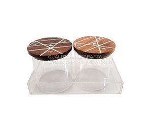 Qualité Style Arabe Ramadan Eid Cadeau Acacia Bois Vadrouille Incrustation Plateau Avec Pot Acrylique 2 Pcs Ensemble Mère de Pearlby Qualité Artisanat - Product Image 1