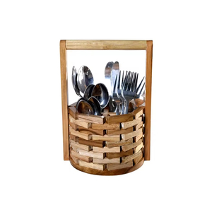 Porta Cubiertos Clásico de Madera con 2 Compartimentos, Organizador de Utensilios para Encimera de Cocina, Rústico y Ecológico, para Cucharas y Tenedores - Product Image 6