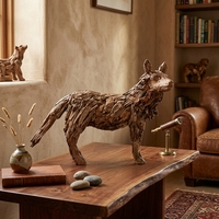 Sculpture de loup moderne en bois artisanal, statue animale en bois de teck flotté, décoration pour mariage, anniversaire, rentrée scolaire, pour table ou sol