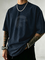 T-shirt gris foncé pour homme, coupe décontractée, effet délavé, avec logo et design personnalisés, en vente à prix de gros, fabrication OEM.