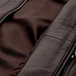 Blouson aviateur en cuir véritable marron REBA SPORTS IMPEX pour femme, manches longues, col montant, simple boutonnage, respirant, fermeture éclair. - Product Image 5