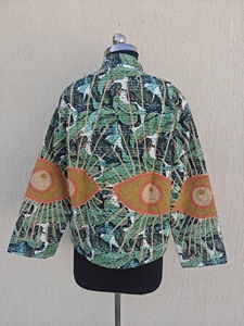 เสื้อแจ็คเก็ตผ้าฝ้ายซูซานีคันธาทำมือ ลายดอกไม้โบโฮ สีเขียวเข้มสำหรับผู้หญิง ปักลายตา  แบบเปิดด้านหน้า - Product Image 6
