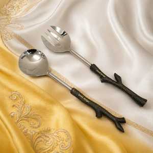 Good Design <b>Salad</b> <b>Servers</b> Set Metal Fork Spoon With Tree Branch Handle - Product Image 1