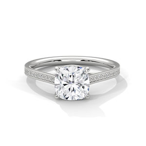 Bague en Moissanite au Design Unique avec Coupe Coussin pour Femme, Or Blanc 14 carats, Bijou Fin de Fiançailles, Cadeau au Meilleur Prix - Product Image 1