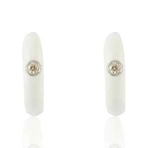 14K <b>Solid</b> <b>Gold</b> Enamel <b>Huggie</b> Hoop Diamond Stud Earrings for Wedding Anniversary - Product Image 2
