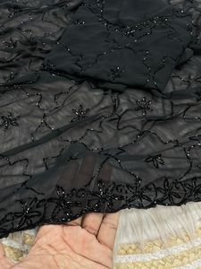 Sari indio elegante y moderno de tela georgette negra, diseño exclusivo, ropa étnica de última moda, blusa moderna para mujer. - Product Image 2