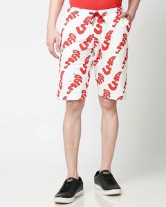 Pantalones cortos blancos con estampado de letras para hombre, con cordón en la cintura y bolsillos, estilo casual - Product Image 3
