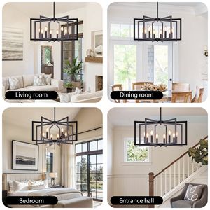 27\" Modern Industrial Metal Pendant <b>Light</b> Fixture Black Geometric 8 <b>Light</b> Chandelier for Living <b>Dining</b> or Kitchen - Product Image 5