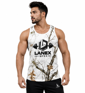 Custom Men's White Woodland Camo Gym Tank Top Sublimation Fitness Stringer Vest Bodybuilding Sleeveless Workout Sports Apparel - Product Image 2
