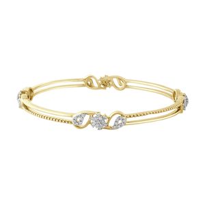 Par de Brazaletes de Oro Amarillo con Diamantes Cultivados en Laboratorio, Diseño Floral en Racimo, Paisley, Doble Línea - Product Image 3