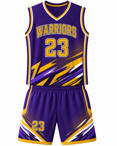 Conjunto de Uniforme de Baloncesto Personalizado con Diseño Único Splash, Base Morada con Detalles Dorados y Negros para la Identidad y Estilo del Equipo - Product Image 1